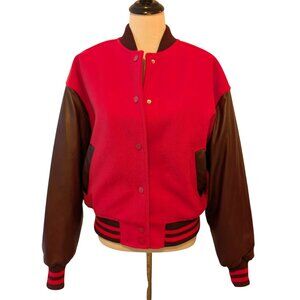 Good American Womens Size S/M Pink Brown Love Potion Snaps Varsity Bomber Jacket